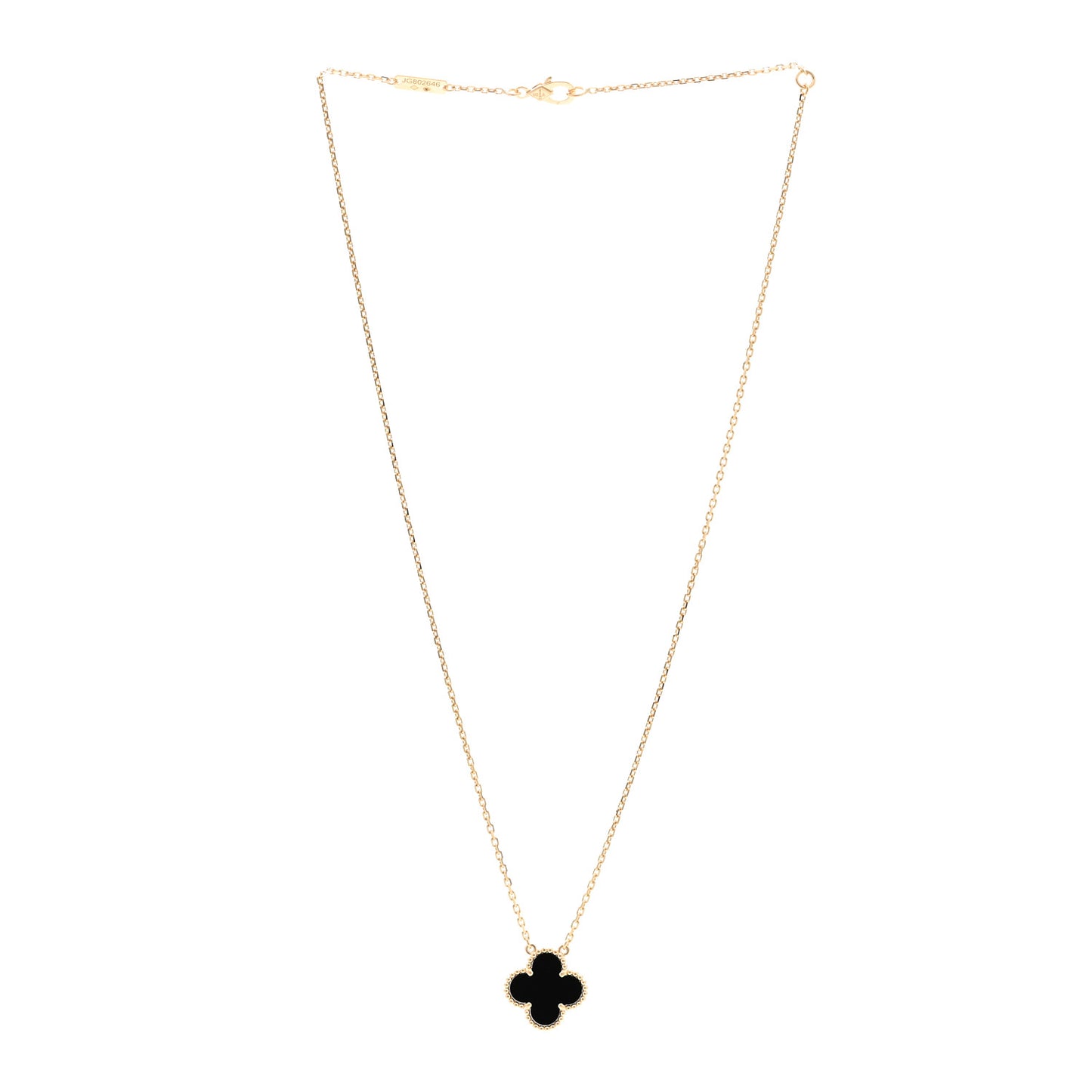 18K Yellow Gold Black Onyx Vintage Alhambra Pendant Necklace
