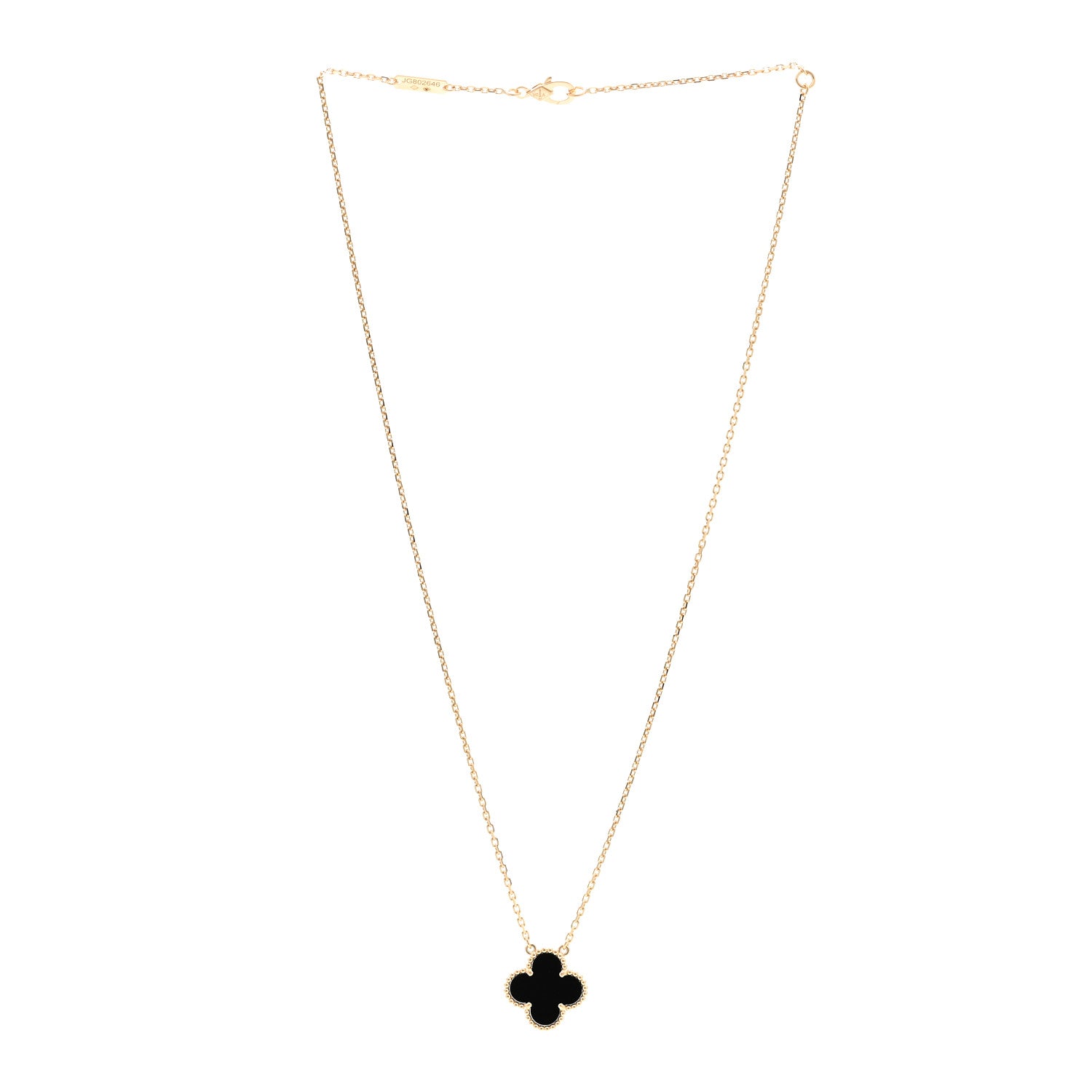 Van Cleef & Arpels 18K Yellow Gold Black Onyx Vintage Alhambra Pendant Necklace 3 of 6
