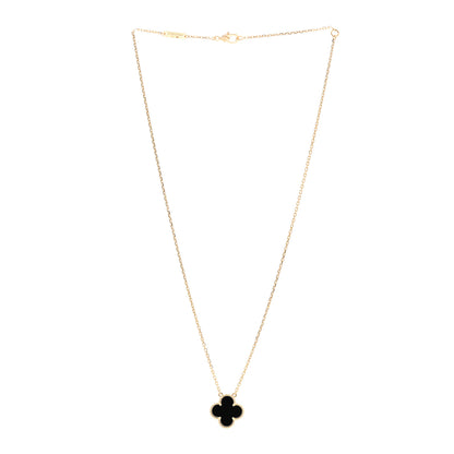 Van Cleef & Arpels 18K Yellow Gold Black Onyx Vintage Alhambra Pendant Necklace 3 of 6