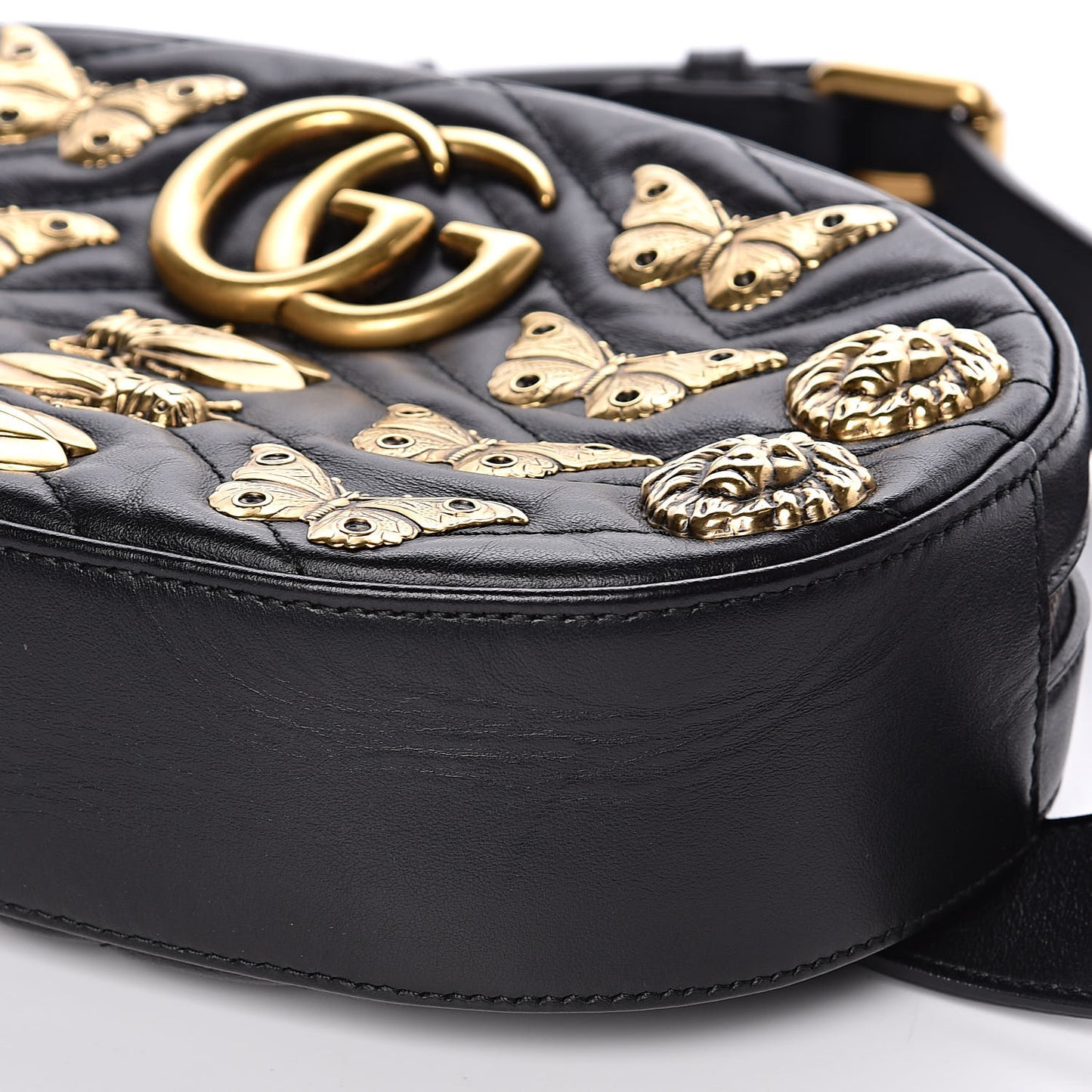 Calfskin Matelasse Animal Studs GG Marmont Belt Bag 100 40 Black