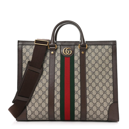 Gucci GG Supreme Monogram Textured Dollar Calfskin Web Large Ophidia Tote Bag Beige Ebony 1 of 11