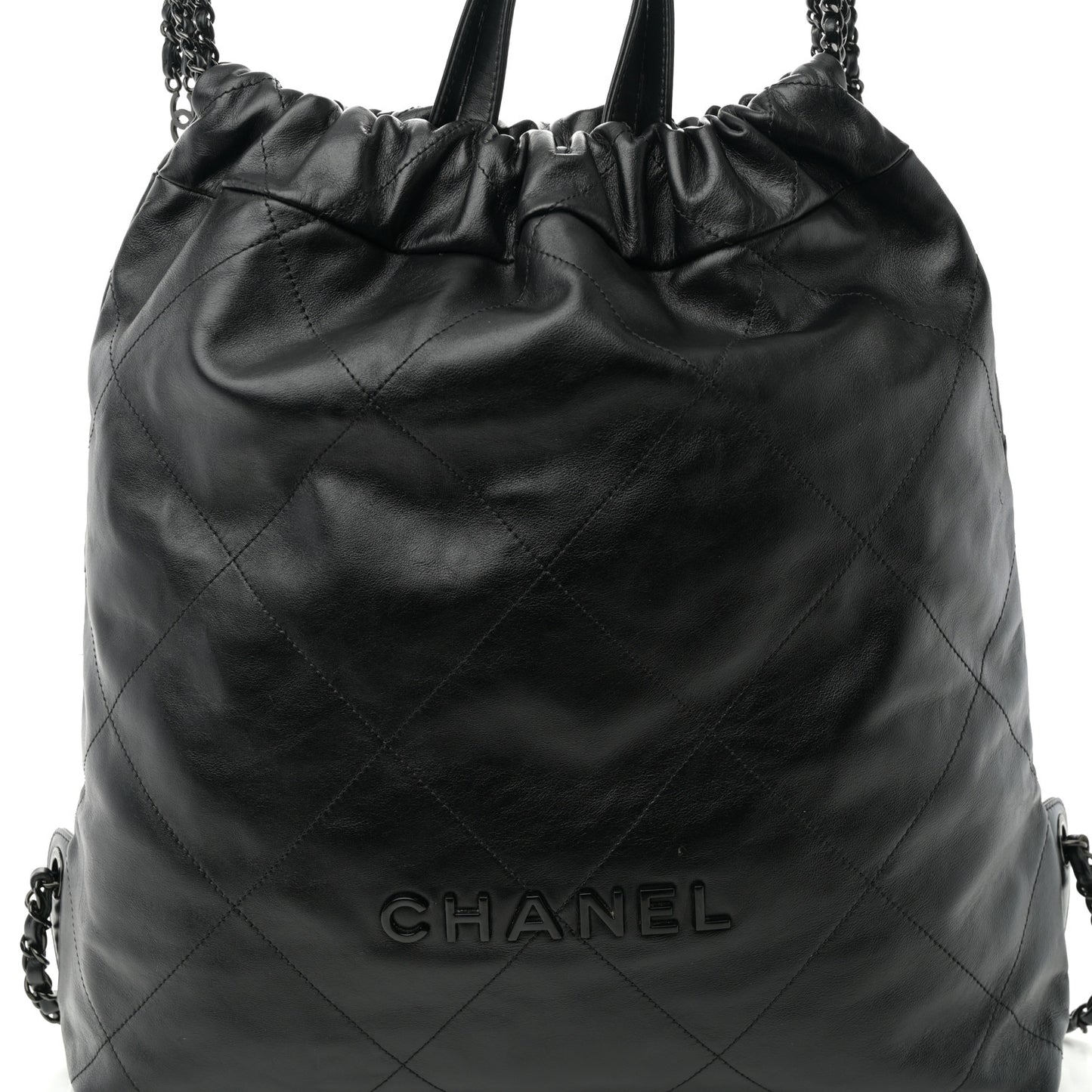 Shiny Calfskin Quilted Chanel 22 Backpack So Black