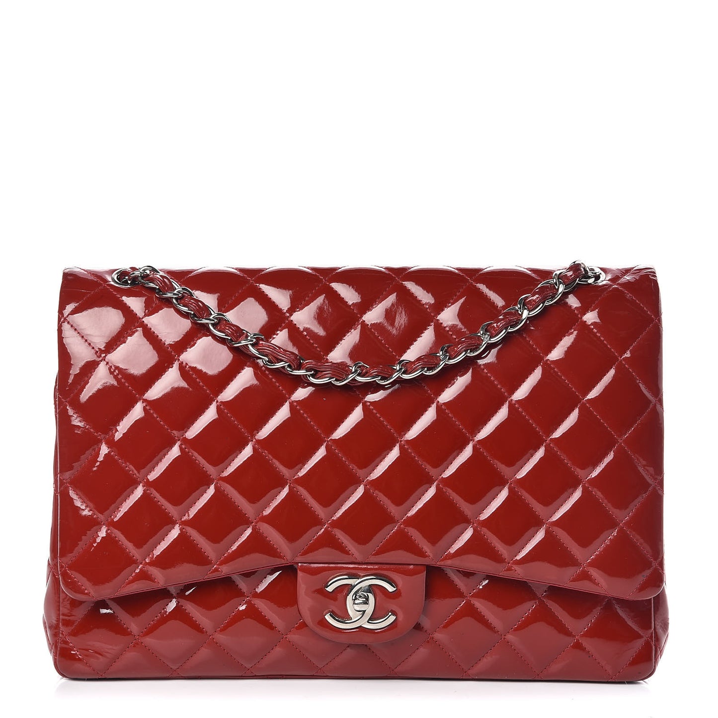 Patent Quilted Maxi Double Flap Red