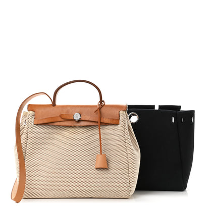 Hermes Toile Vache Calfskin Herbag PM 30 Black Natural 1 of 14