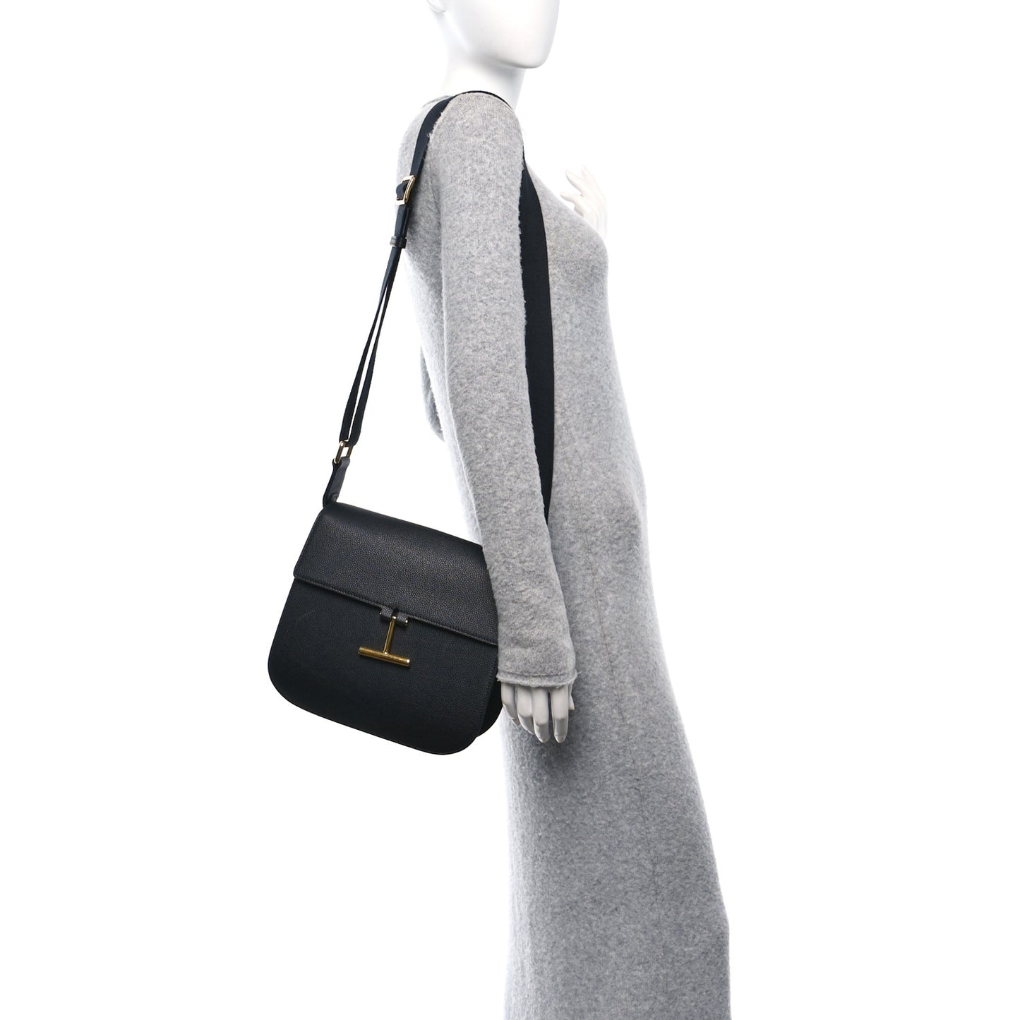 Calfskin Medium T Clasp Tara Crossbody Bag Black