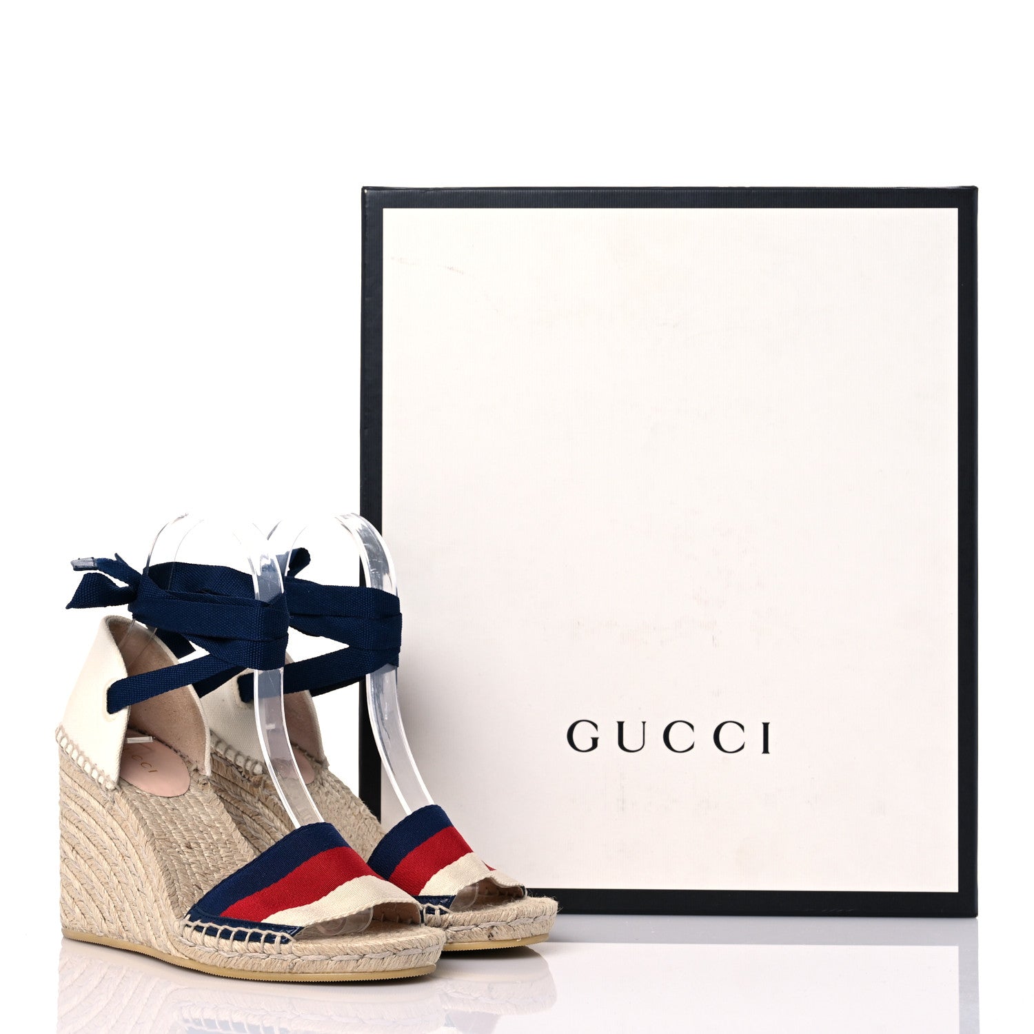 Gucci Canvas Sylvie Web Ankle Wrap Espadrille Wedge Sandals 36 Mystic White Hibiscus Red Maritime 12 of 12