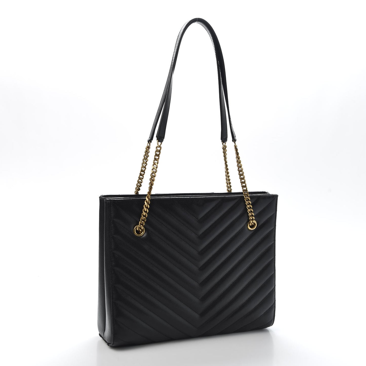 Grain De Poudre Matelasse Chevron Medium Tribeca Shopping Bag Black