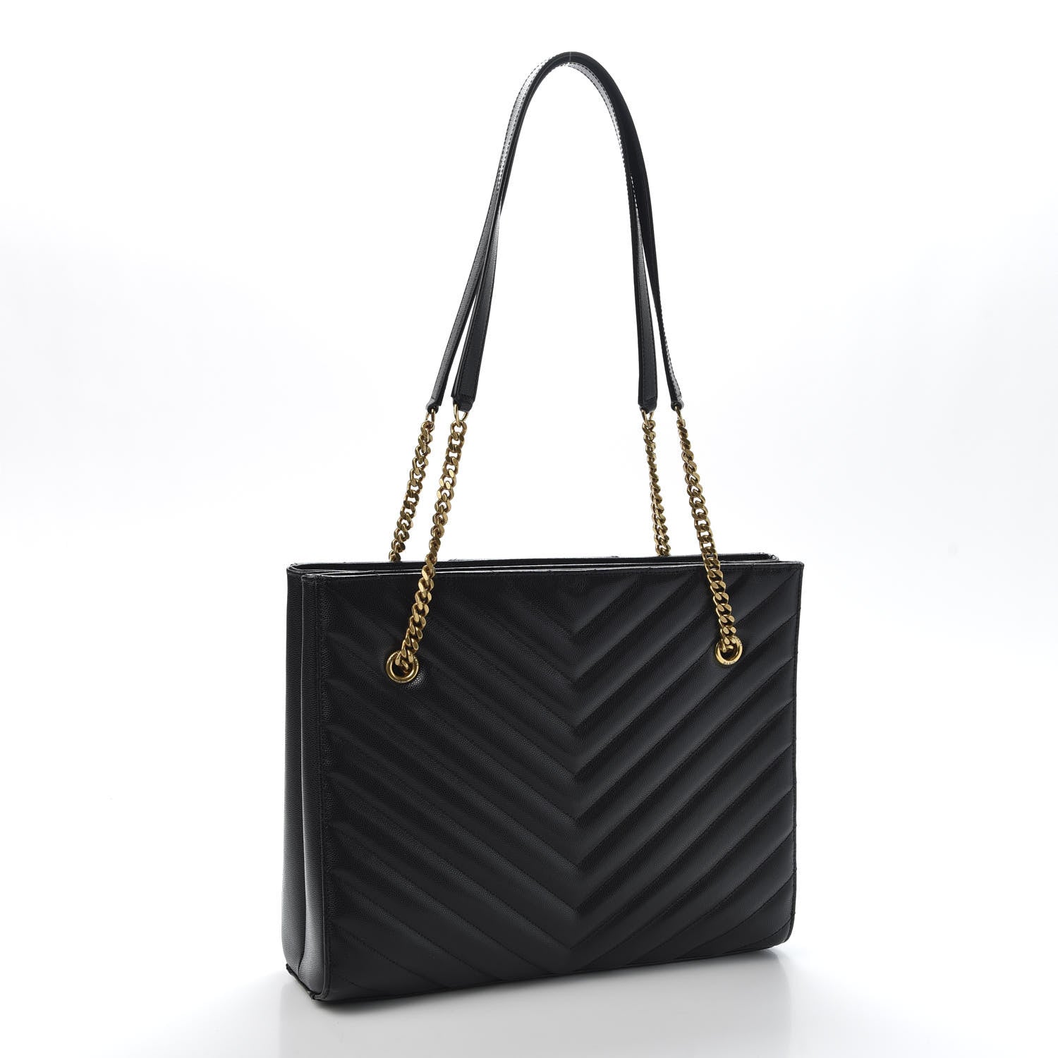 Saint Laurent Grain De Poudre Matelasse Chevron Medium Tribeca Shopping Bag Black 2 of 9
