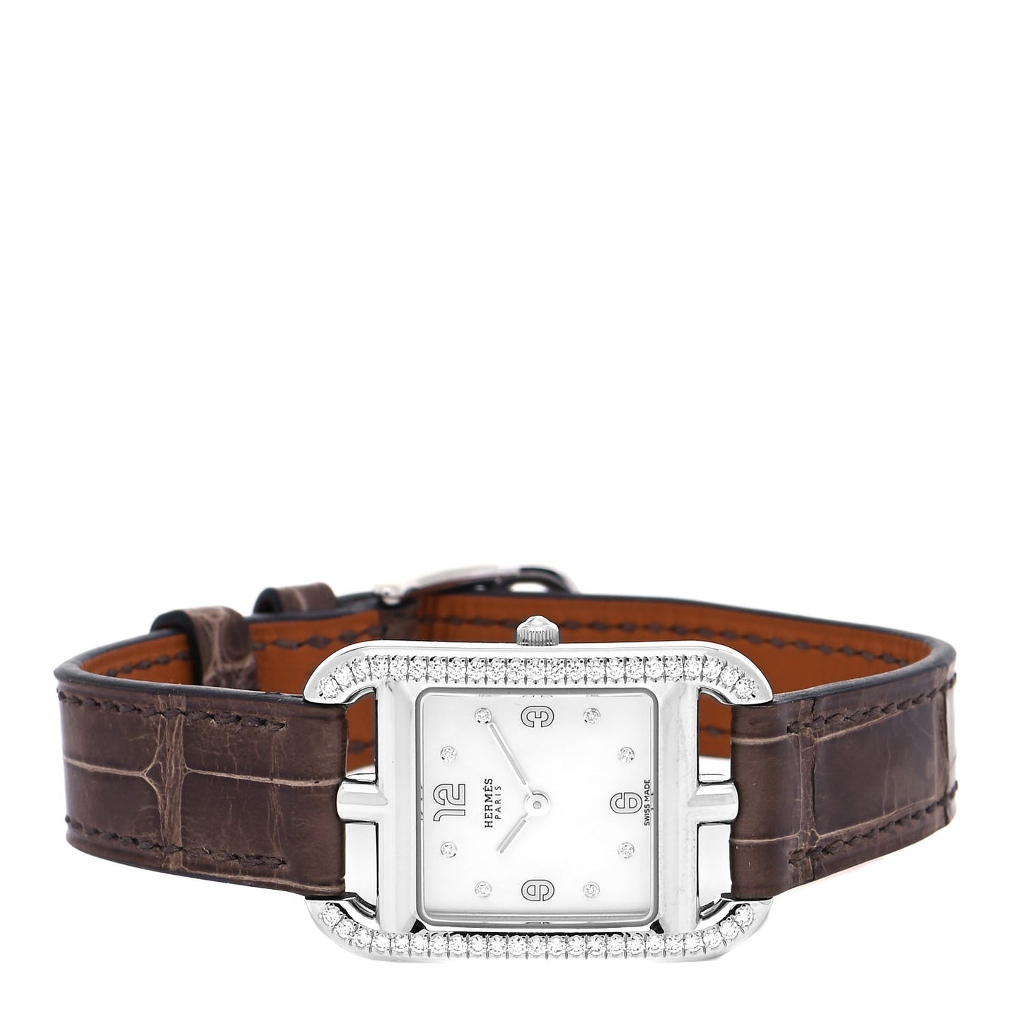 Stainless Steel Alligator Diamond Bezel Mother of Pearl 23mm Cape Cod Quartz Watch Gris Elephant