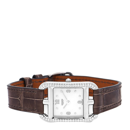Hermes Stainless Steel Alligator Diamond Bezel Mother of Pearl 23mm Cape Cod Quartz Watch Gris Elephant 2 of 5