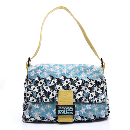 Fendi Beaded Lizard Mama Baguette Blue Yellow 1 of 14