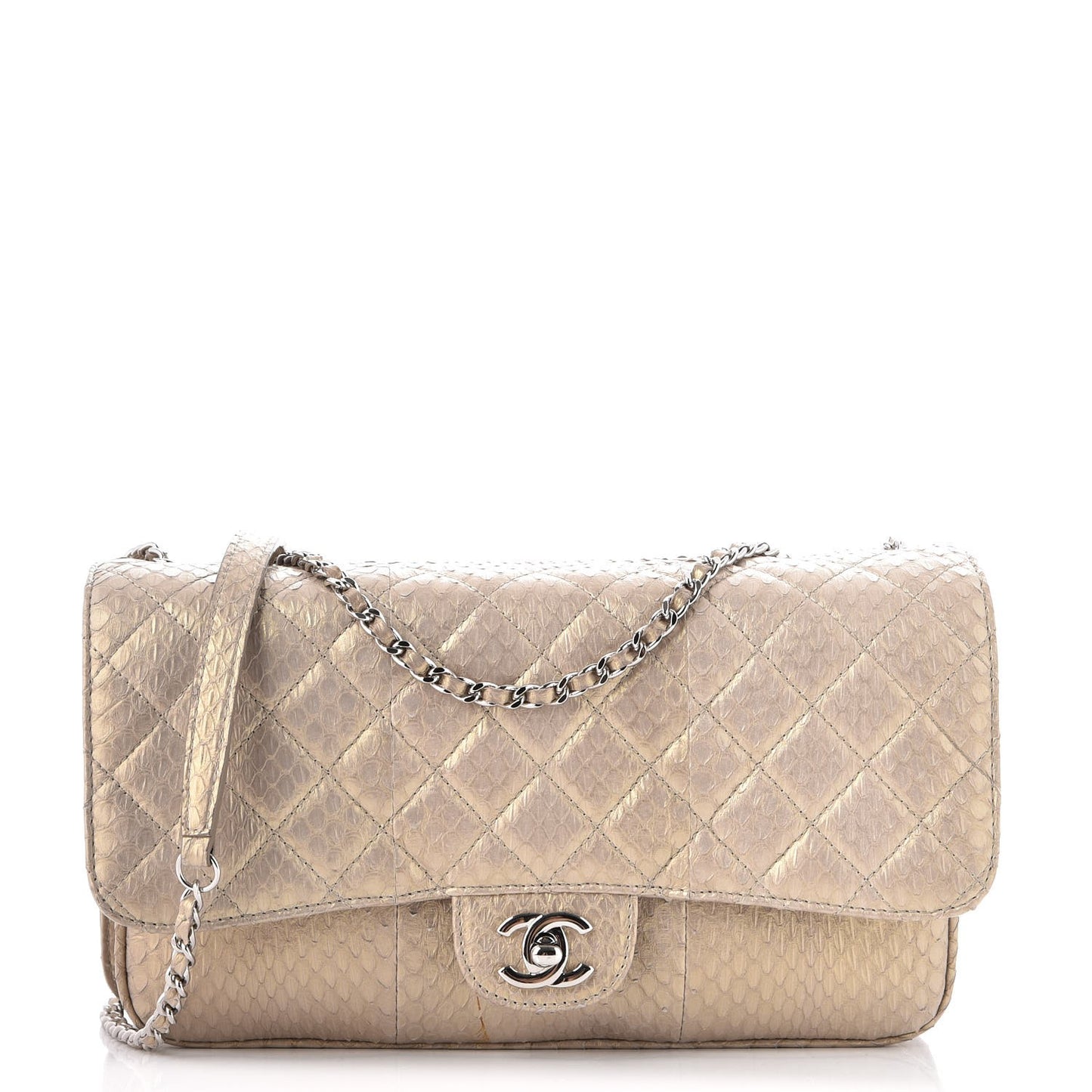 Iridescent Python Quilted Medium Clam Pocket Flap Gold