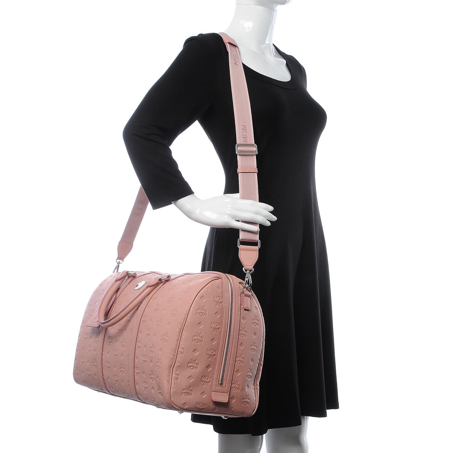 MCM Calfskin Ottomar Monogram Duffle Bag Pink 5 of 9