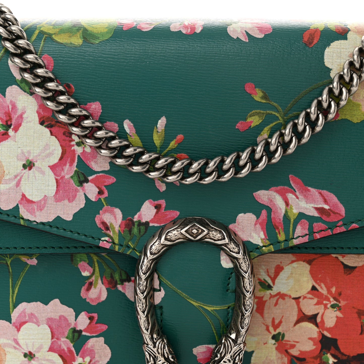 Calfskin Blooms Print Medium Dionysus Shoulder Bag Bright Emerald Multicolor