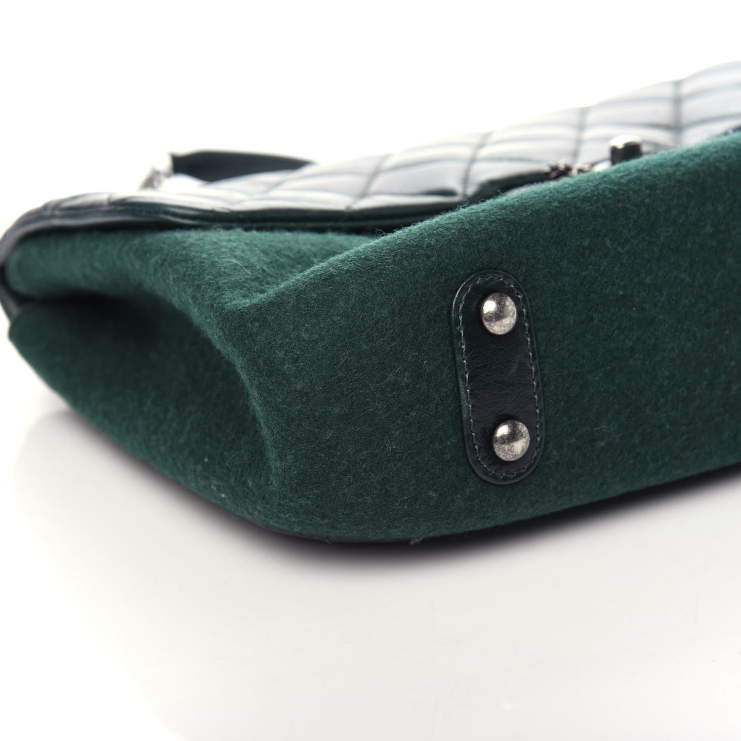 Chanel Felt Glazed Calfskin Quilted Edelweiss Flower Flap Dark Green 8 of 9