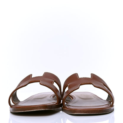 Hermes Box Calfskin Oran Sandals 37 Gold 2 of 5