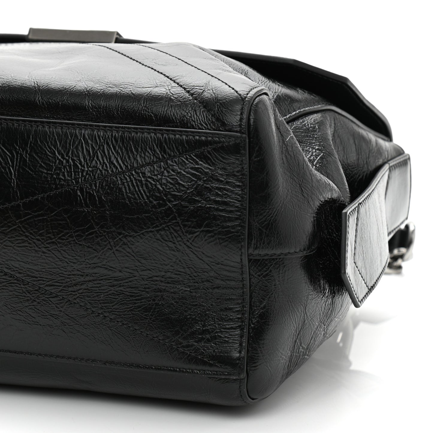 Creased Patent Calfskin Medium ID Flap Black