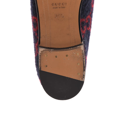 Gucci Covered Wool GG Monogram Horsebit Womens Jordaan Loafers 37.5 Blue Red 11 of 19