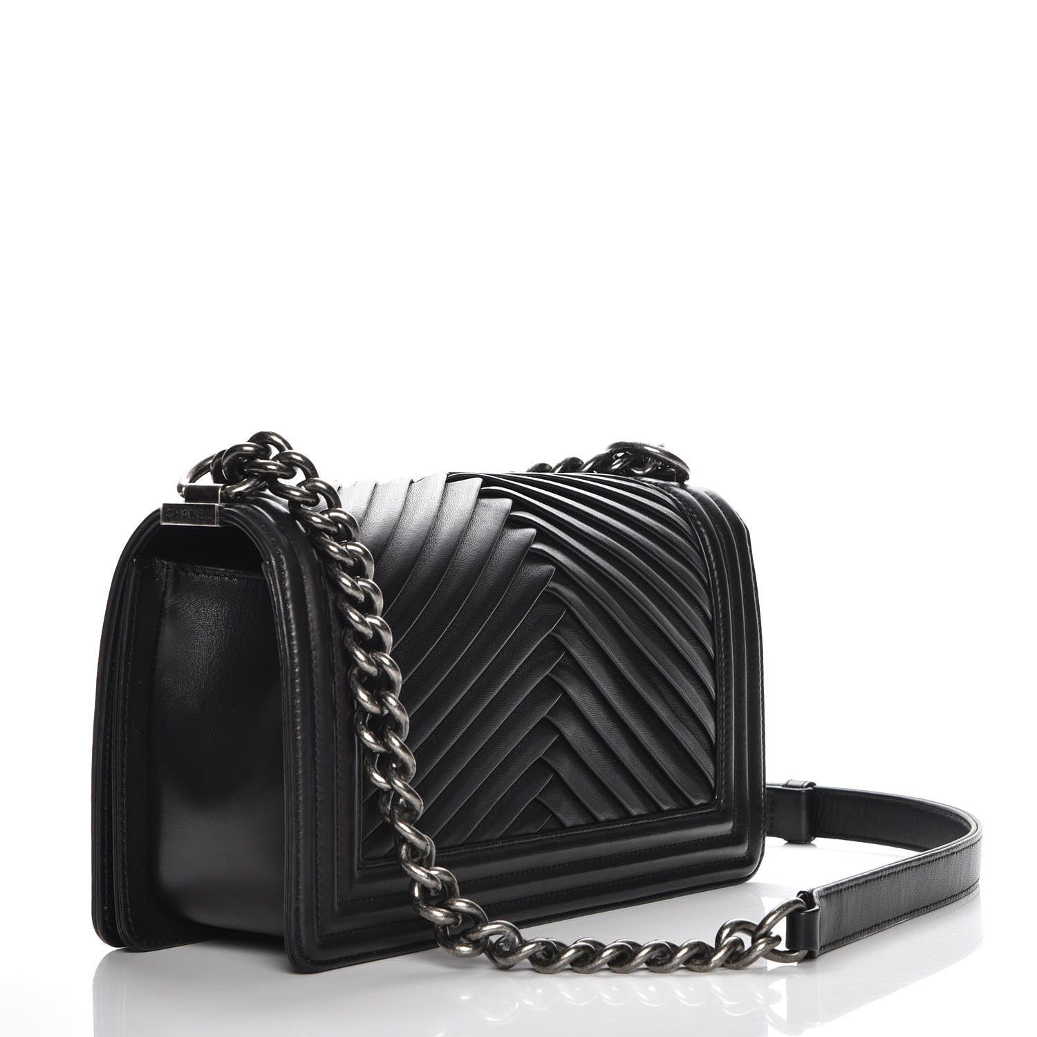Chanel Lambskin Pleated Medium Boy Flap Black 4 of 9