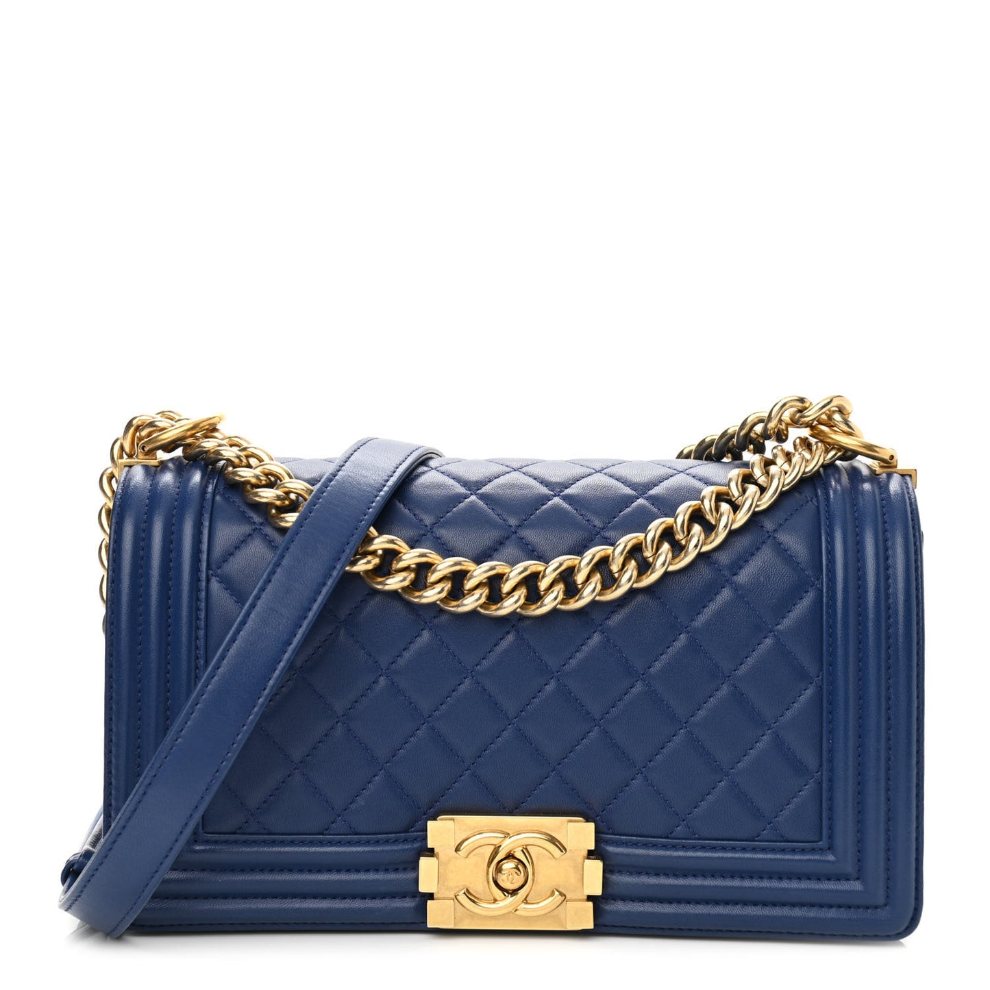 Lambskin Quilted Medium Boy Flap Blue