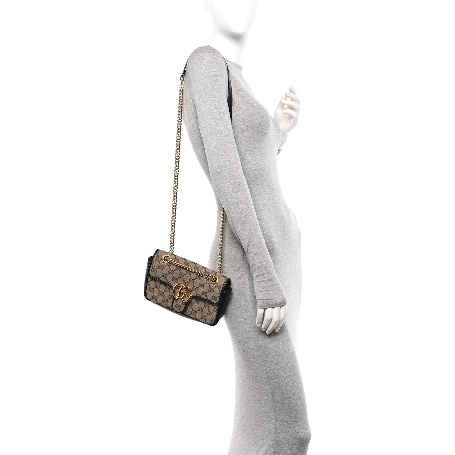 Gucci Monogram Matelasse Diagonal Mini GG Marmont Shoulder Bag Beige Black 2 of 10