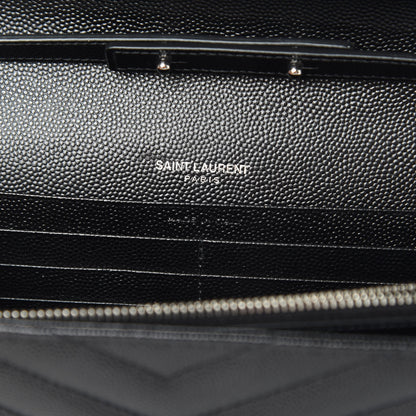 Saint Laurent Grain De Poudre Matelasse Chevron Monogram Chain Wallet Black 6 of 12