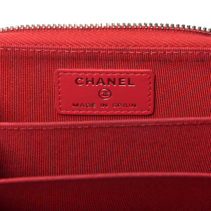 Chanel Caviar Chevron Quilted Zip Around Coin Purse Red 6 of 8
