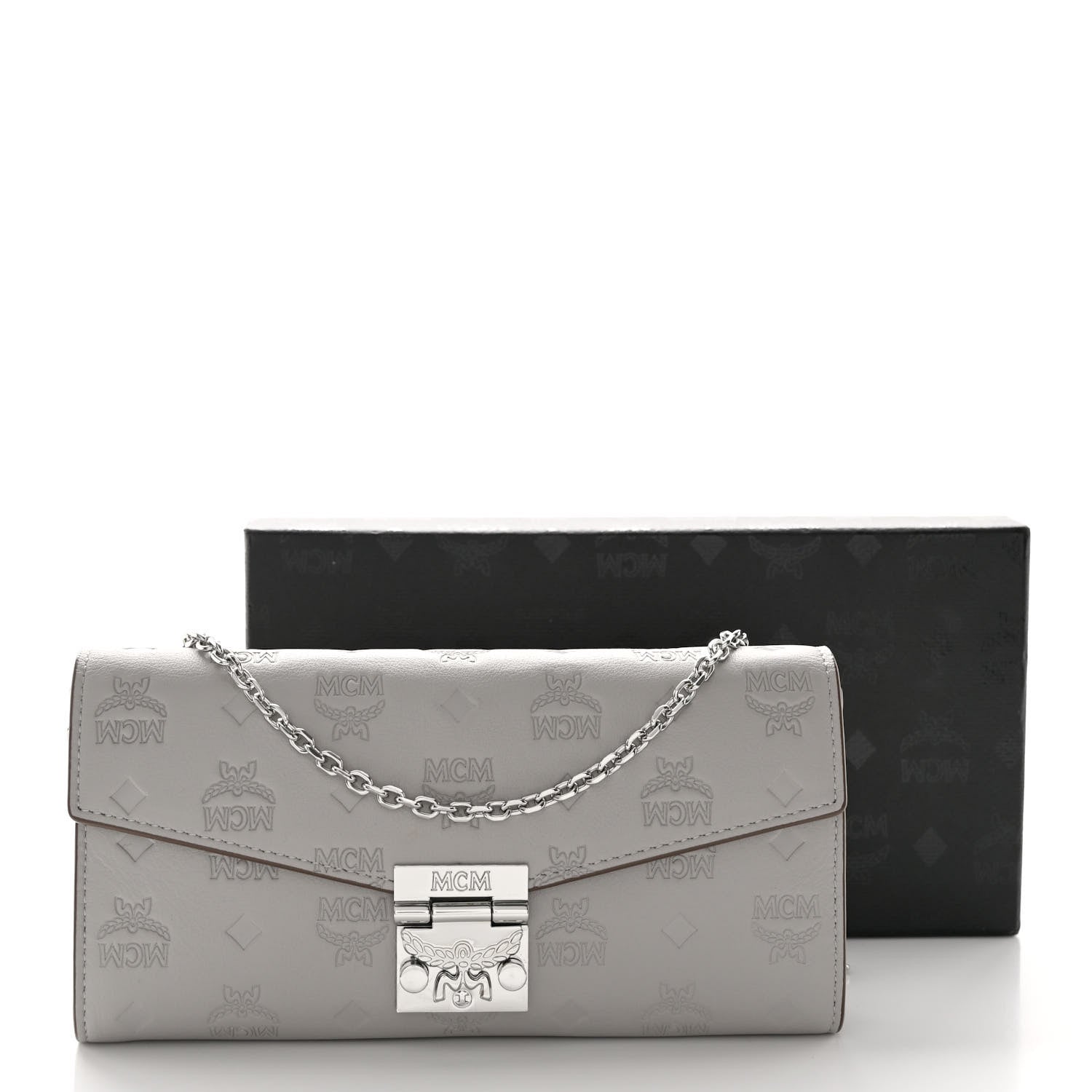 MCM Calfskin Ottomar Large Patricia Wallet On Chain Grey 10 of 10