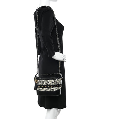 Chanel Cotton Raffia Calfskin Small Gabrielle Hobo Black White 2 of 10