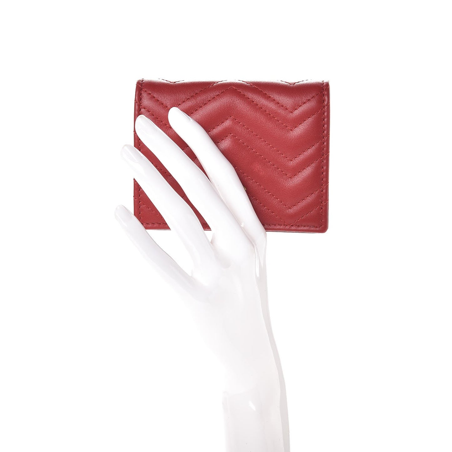 Calfskin Matelasse GG Marmont Card Case Wallet Hibiscus Red