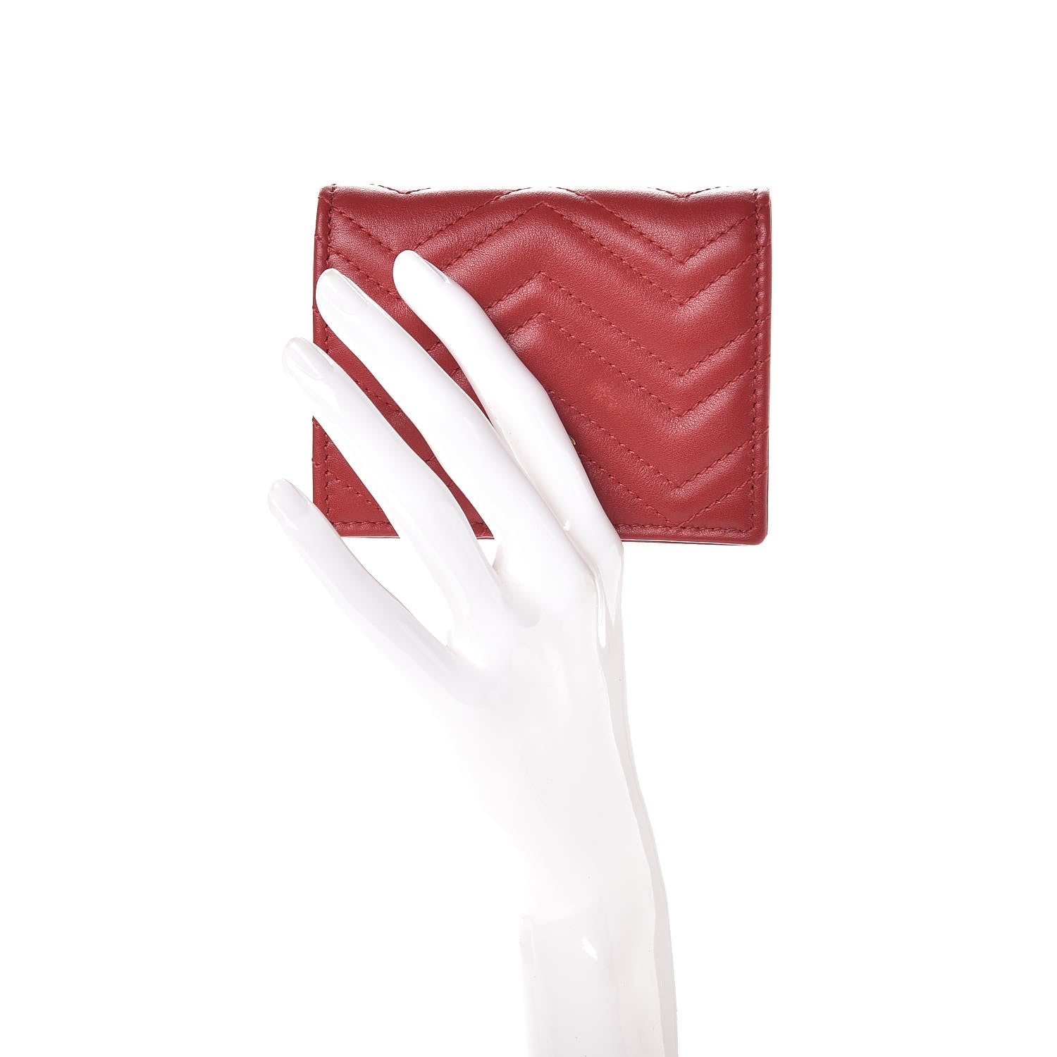 Gucci Calfskin Matelasse GG Marmont Card Case Wallet Hibiscus Red 2 of 9