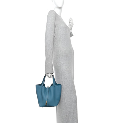 Hermes Taurillon Clemence Picotin Lock 22 MM New Bleu Jean 2 of 11
