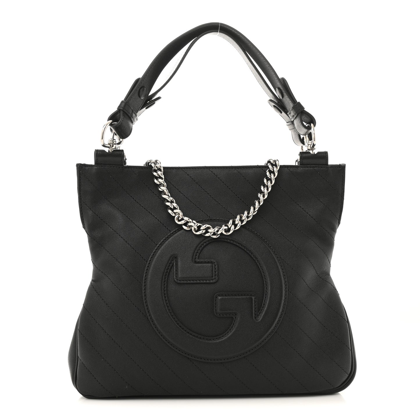 Sakai Be Green Calfskin Diagonal Stitched Small Blondie Tote Black