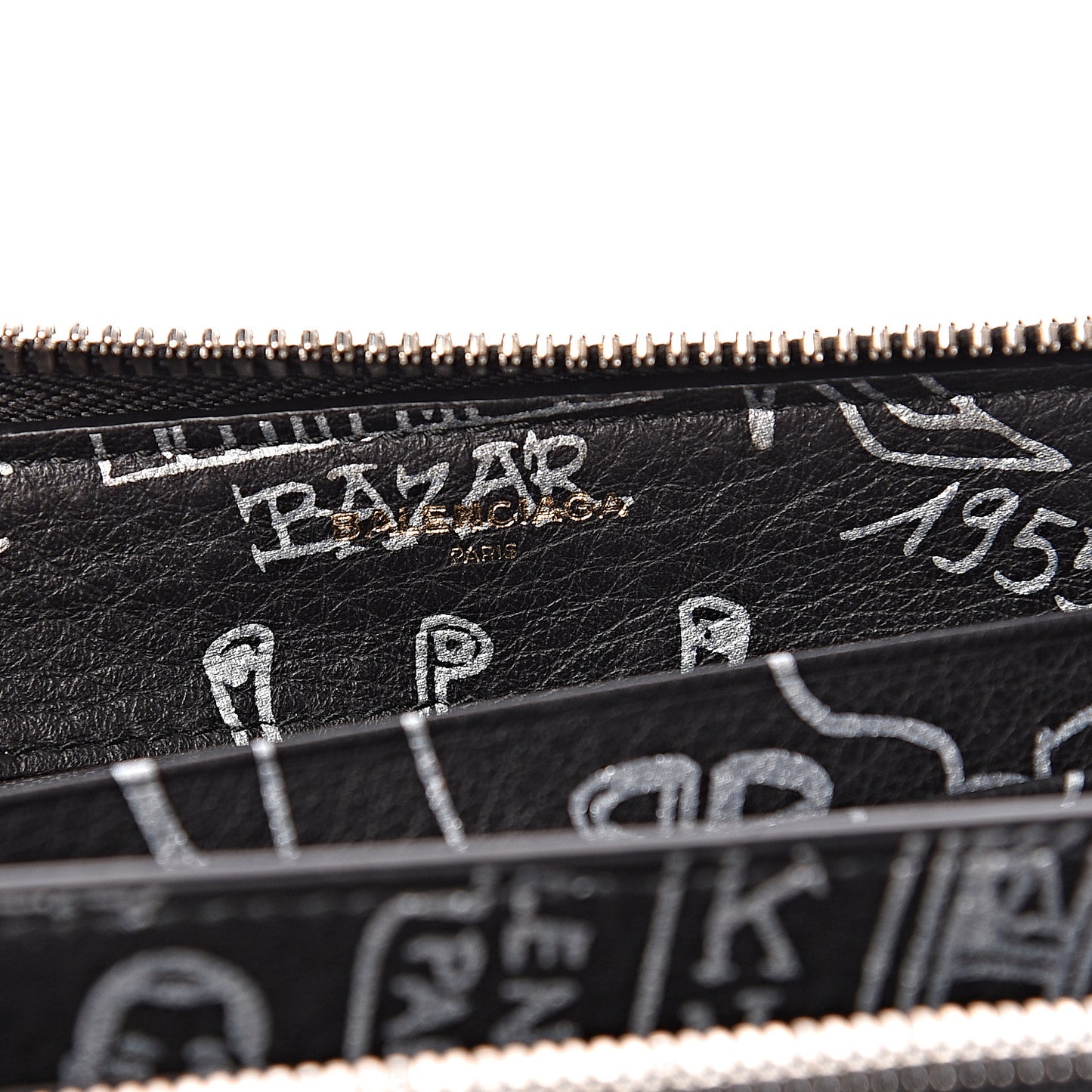 Calfskin Classic Silver Hardware Printed Tattoo Everyday Continental Zip Around Wallet Black