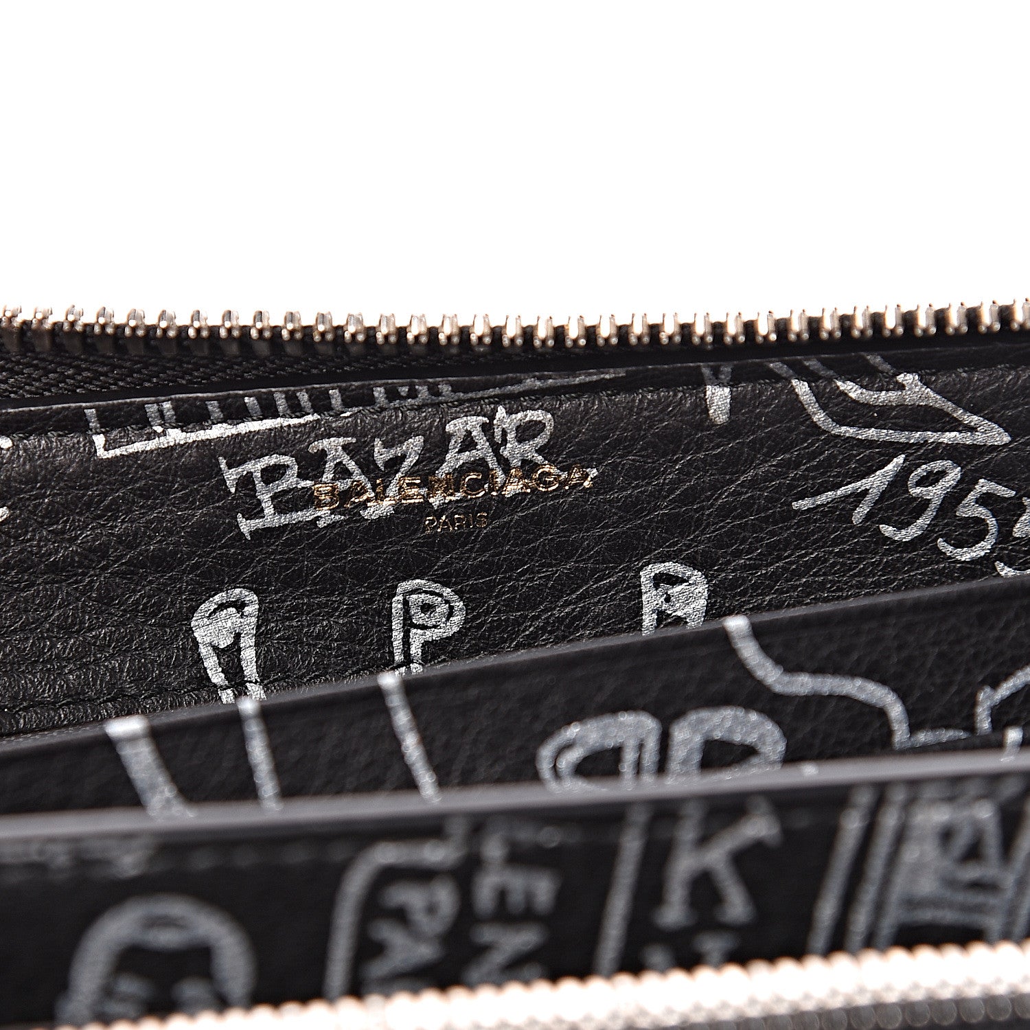 Balenciaga Calfskin Classic Silver Hardware Printed Tattoo Everyday Continental Zip Around Wallet Black 6 of 7