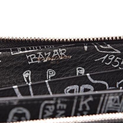 Balenciaga Calfskin Classic Silver Hardware Printed Tattoo Everyday Continental Zip Around Wallet Black 6 of 7