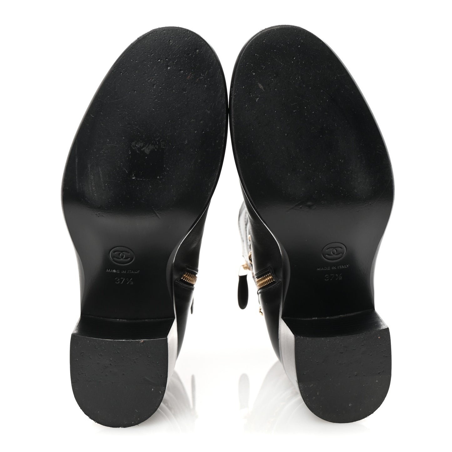 Calfskin Chain CC Cap Toe Short Boots 37.5 Black