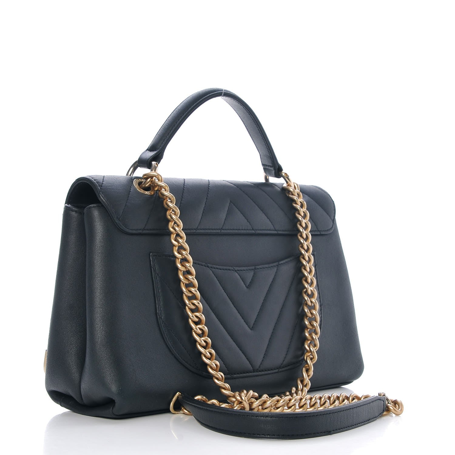 Chanel Sheepskin Chevron Stitched Chain Top Handle Flap Blue 3 of 7