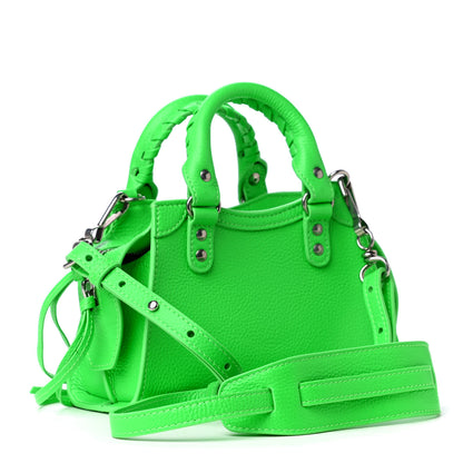 Balenciaga Grained Calfskin Neo Classic Silver Hardware Nano City Crossbody Fluo Green 2 of 4