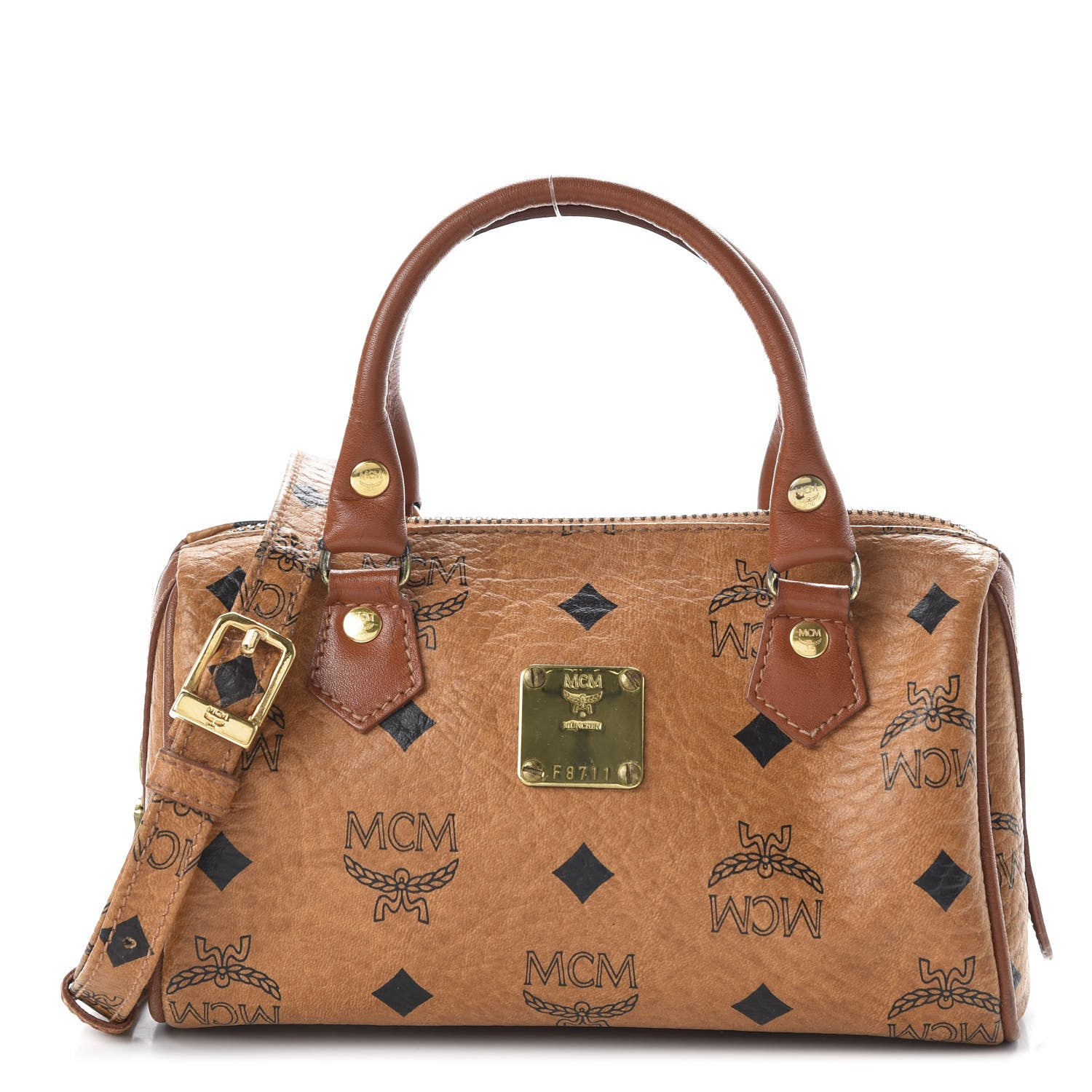 MCM Visetos Mini Boston Bag Cognac 1 of 8