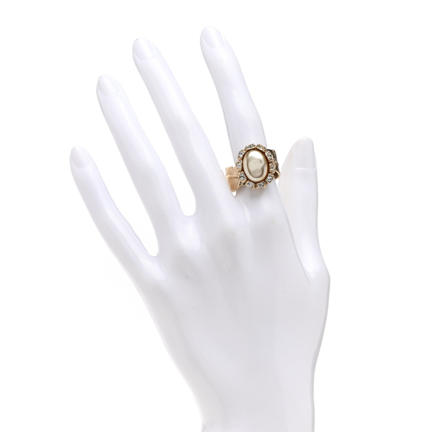 Pearl Crystal Leaf CC Ring 50 5.5 Gold Pearly White