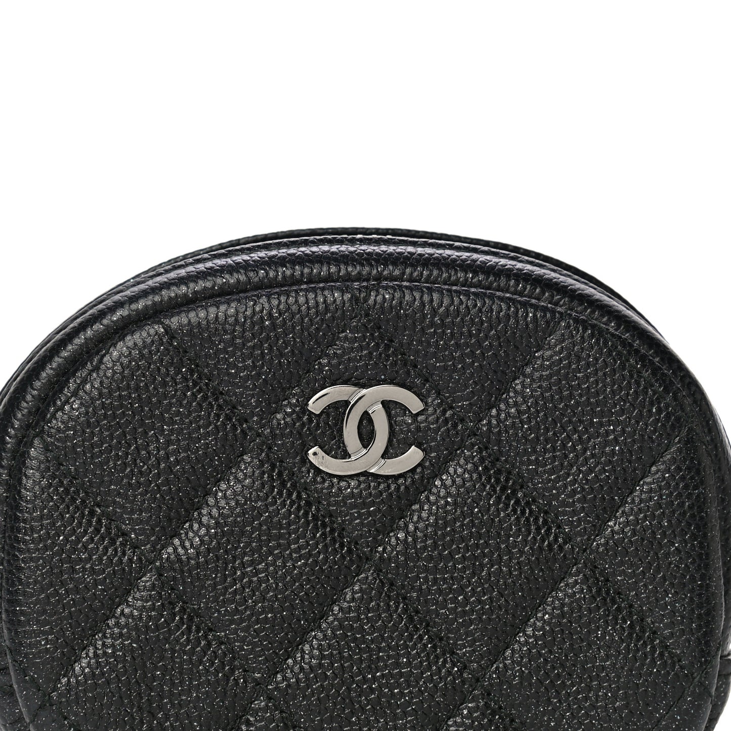 Iridescent Caviar Quilted Zip Around Classic Coin Purse Black