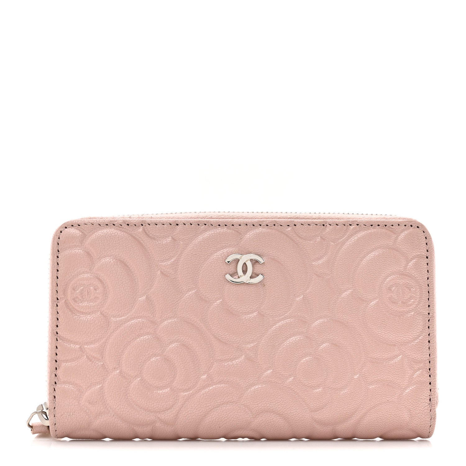Chanel Caviar Camellia Embossed Medium Zip Around Wallet Light Pink 1 of 11