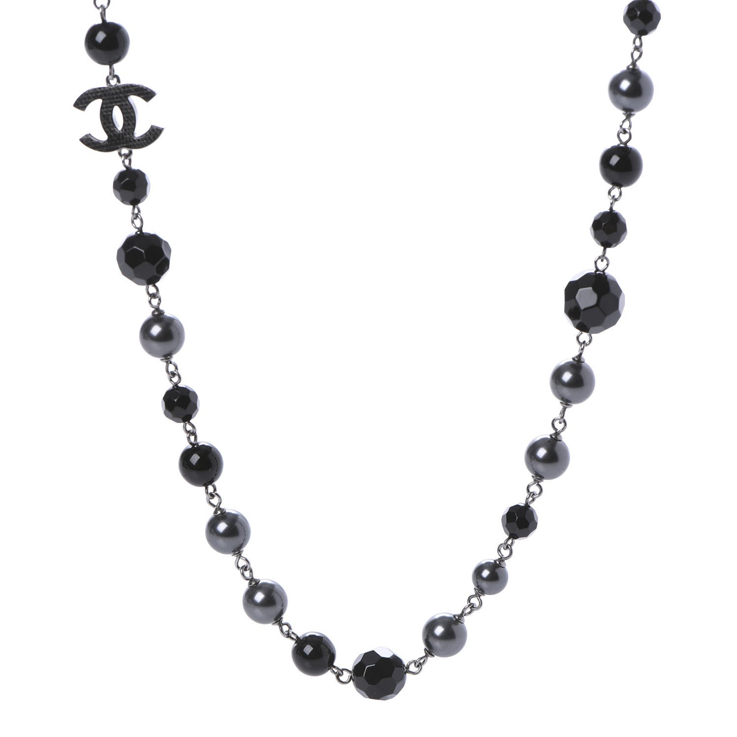 Chanel Pearl Beaded CC Long Necklace Silver Black 4 of 7