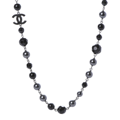 Chanel Pearl Beaded CC Long Necklace Silver Black 4 of 7