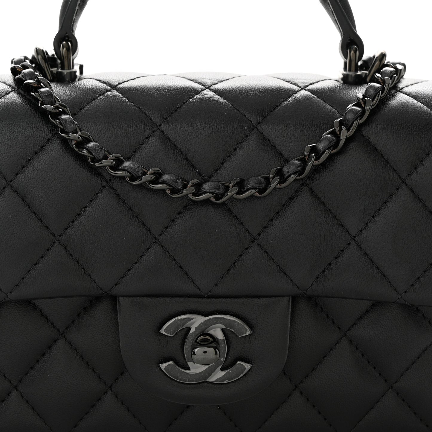 Lambskin Quilted Mini Top Handle Rectangular Flap So Black