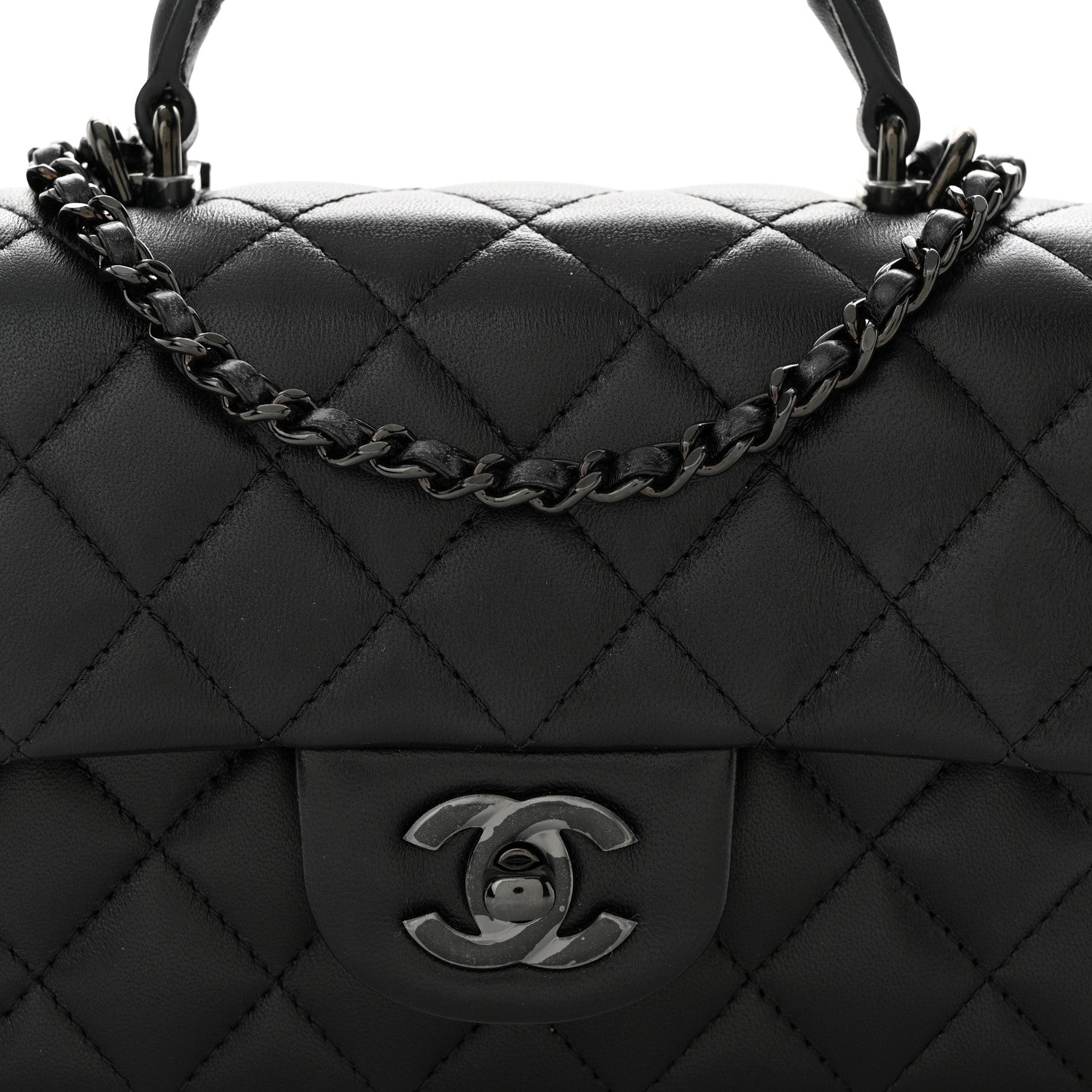 Chanel Lambskin Quilted Mini Top Handle Rectangular Flap So Black 8 of 10