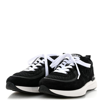Chanel Calfskin Mesh Lycra Suede Womens Logo Sneakers 36 Black 4 of 9