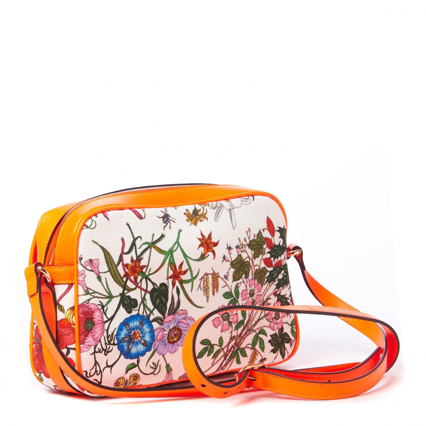 Canvas Flora Floral Shoulder Bag White Orange Fluo