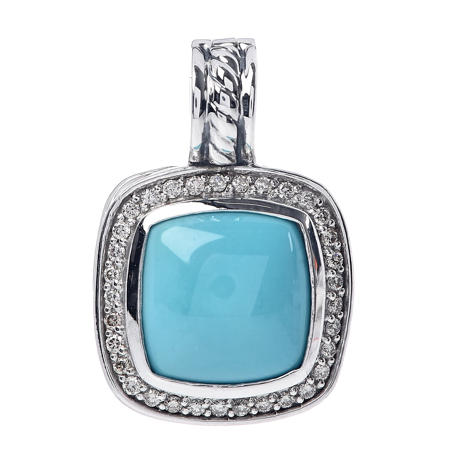 David Yurman Sterling Silver Diamond Turquoise 11mm Albion Enhancer Pendant 1 of 3